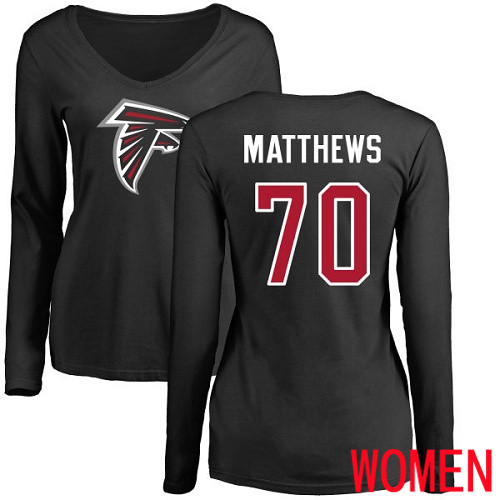 Atlanta Falcons Black Women Jake Matthews Name And Number Logo NFL Football #70 Long Sleeve T Shirt